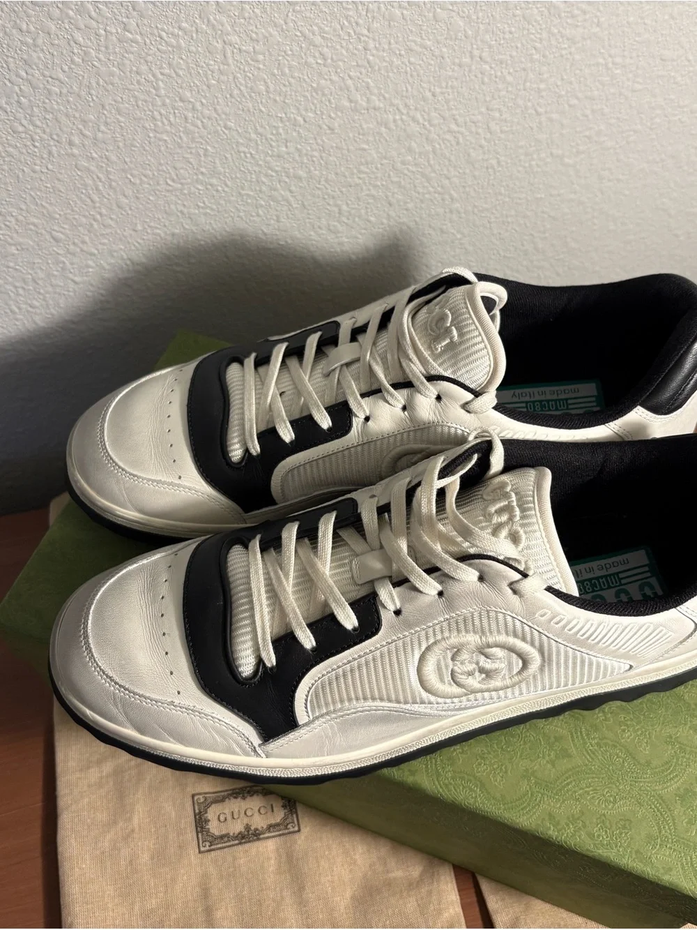 Gucci MAC80 Off White Black Leather Sneakers Size 13 Men's Athletic